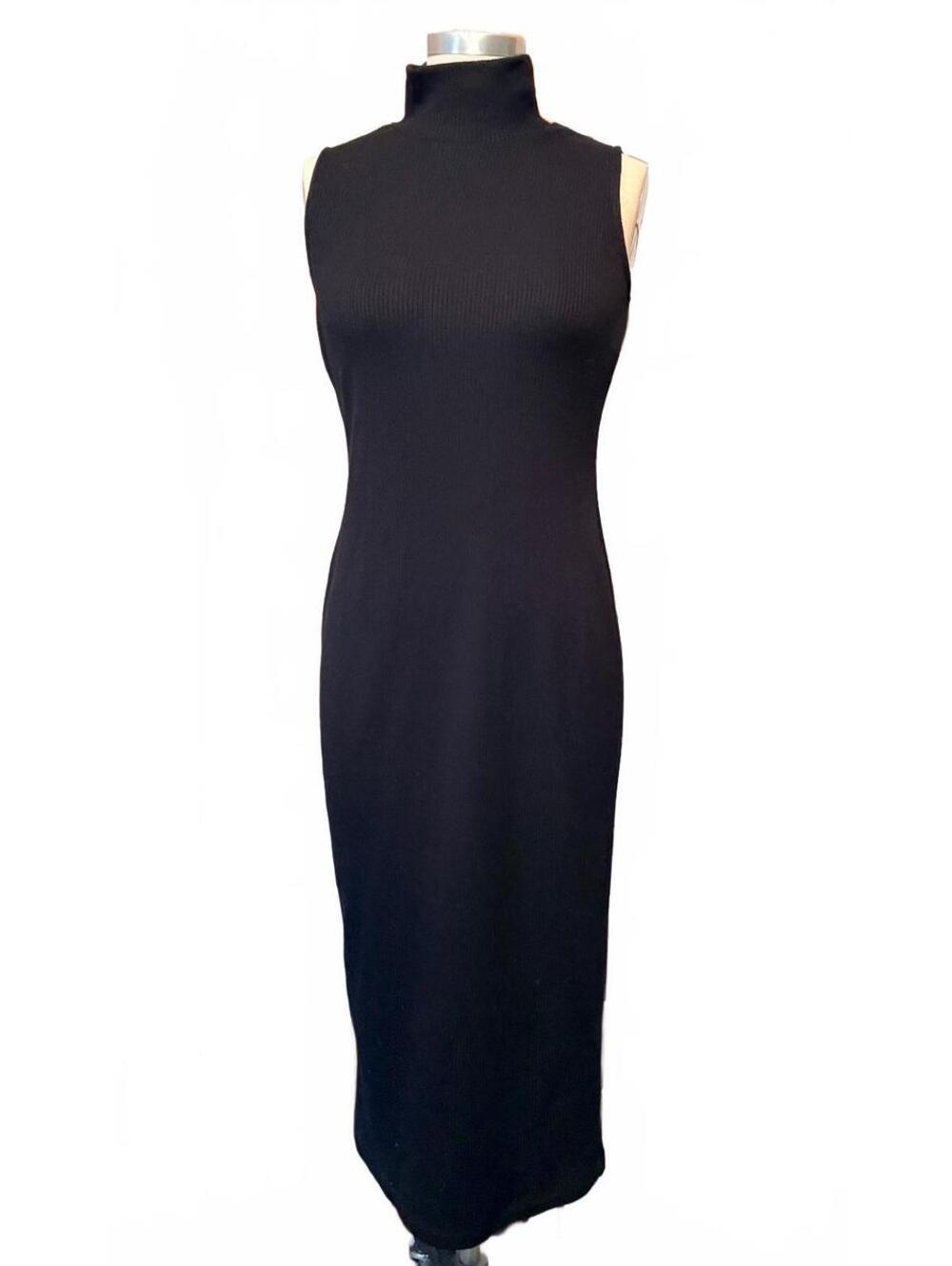 Calvin Klein M Black Ribbed Sleeveless Turtleneck Maxi Dress